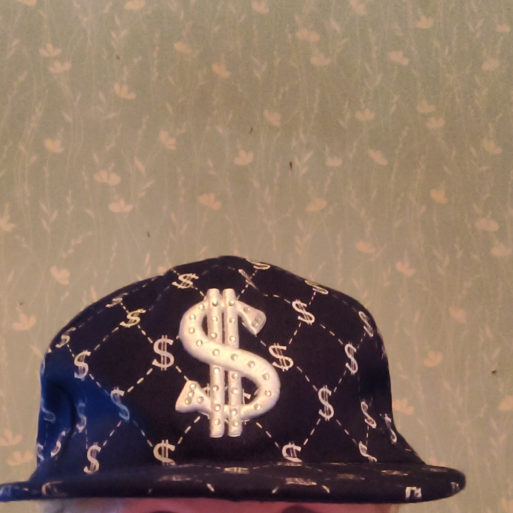 Navy Cap with Dollar Sign Pattern - Picture 6 of 7